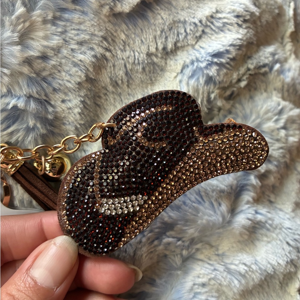 Brown Rhinestone Cowboy Hat Keychain - Picture 2 of 2